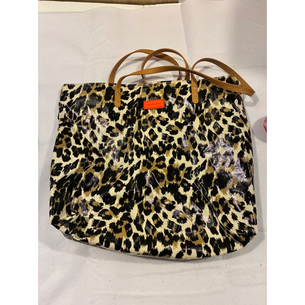 Bath & Body Works Leopard Print Glossy Tote Bag Animal Print Tan Handles
